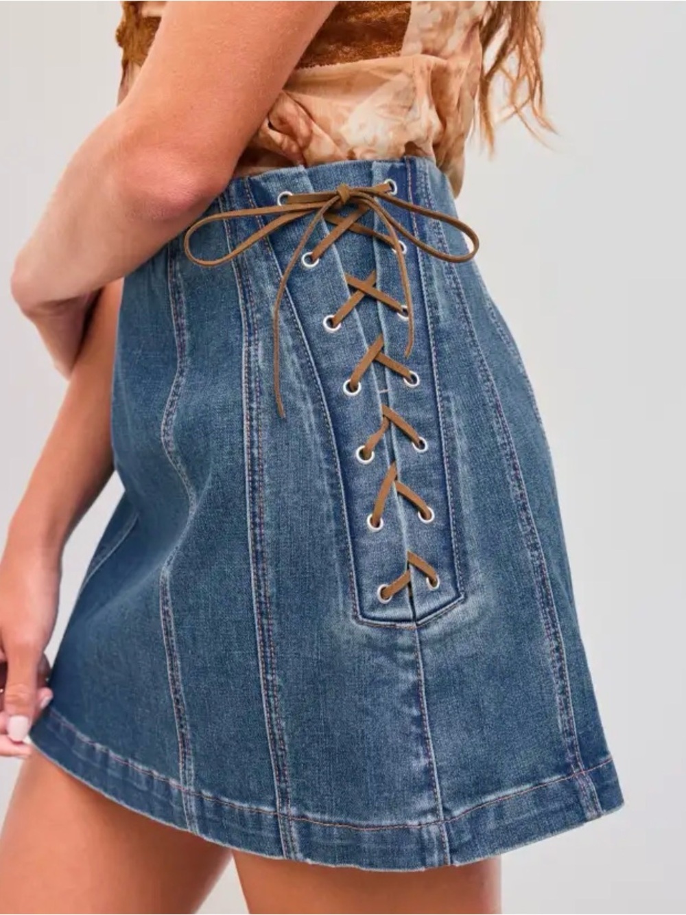 Cider Mid-Blue Denim Skirt with Contrast Stitching Size M